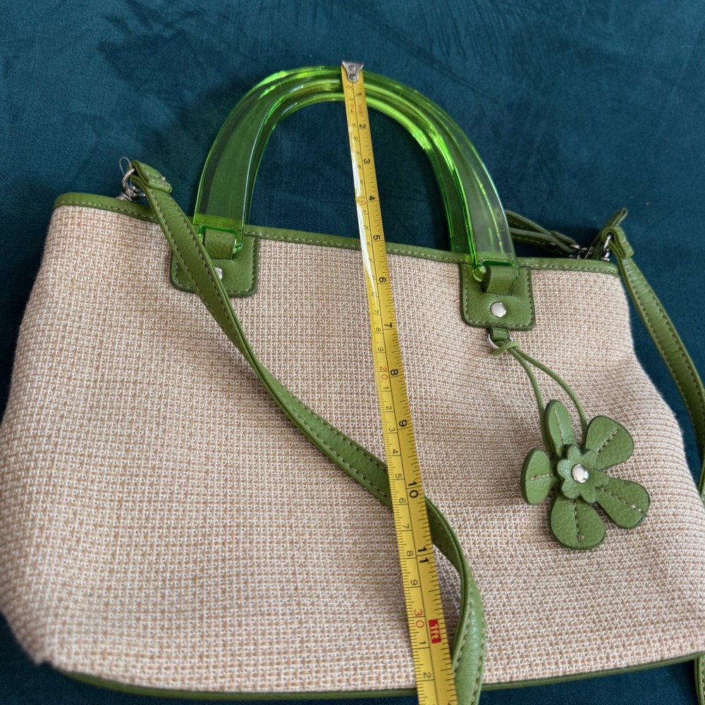 Relic‎ Handbag Straw Satchel Green Lucite Handles Floral Charm Y2K Vintage Style - Picture 8 of 14